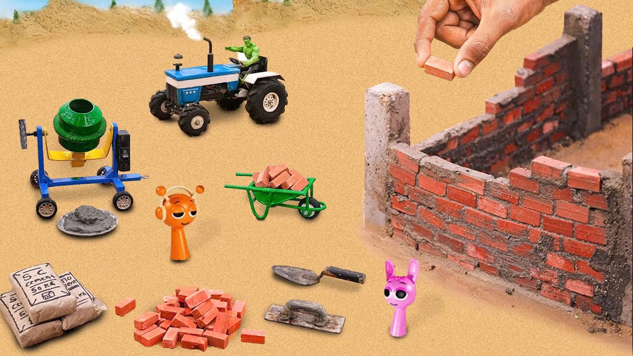 Tiger attacks house - Diy mini house making with bricks and cement science project of Pinky & Oren