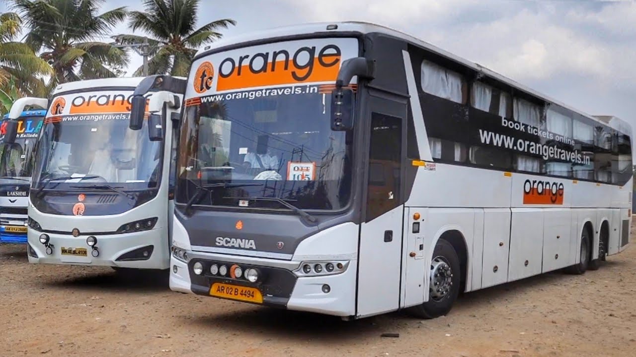 Scania 14.5 metre Bus Parking India | Orange Travels Hyderabad to Ernakulam Scania Sleeper Bus🔥