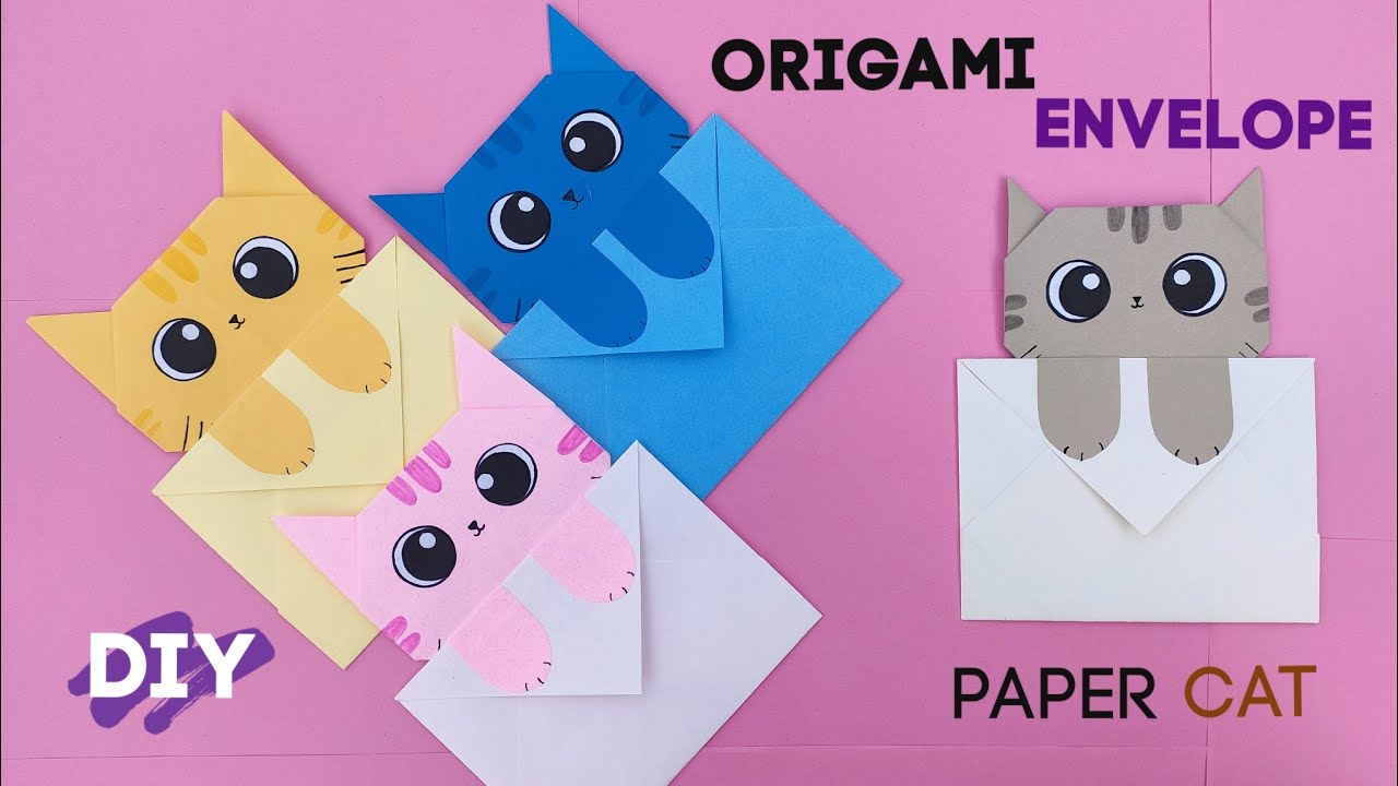 ORIGAMI PAPER CAT ENVELOPE/How to Make an Easy Paper Cat Envelope/DIY Cute Paper Craft
