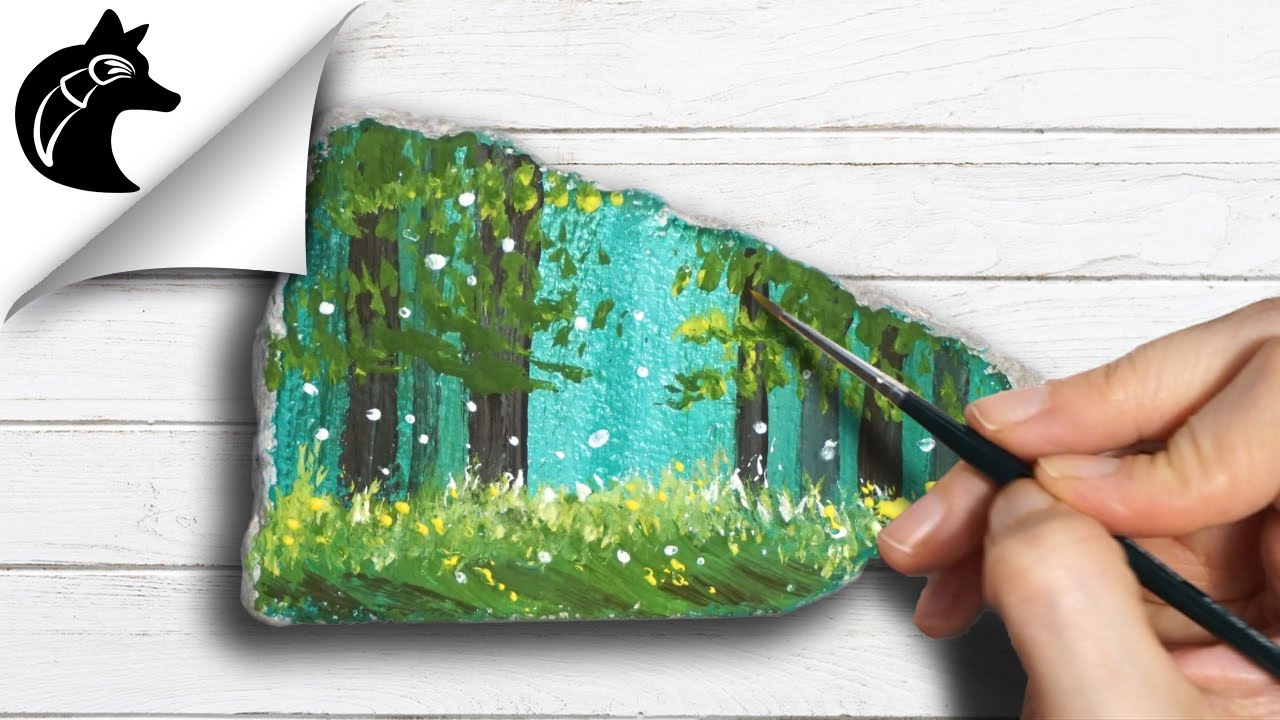How to paint a forest rock painting tutorial