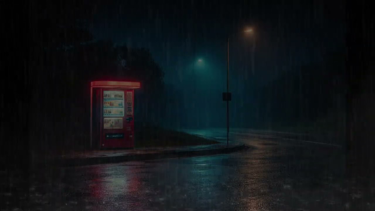 Heavy Rain at a Lonely Vending Machine 🌧️ Blue Night Ambience | Deep Sleep ASMR