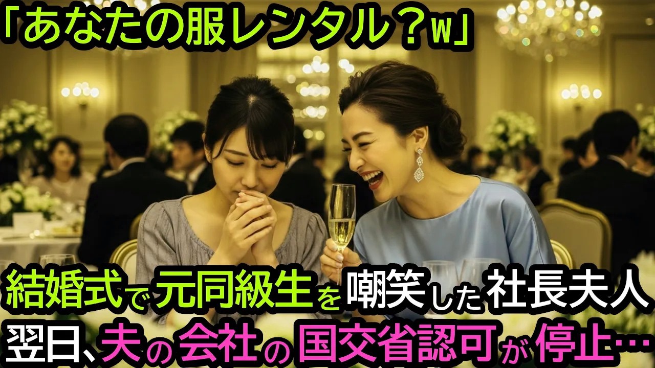 「あなたの服、レンタル？w」結婚式で元同級生を嘲笑した社長夫人。翌日、夫の会社の国交省認可が停止…