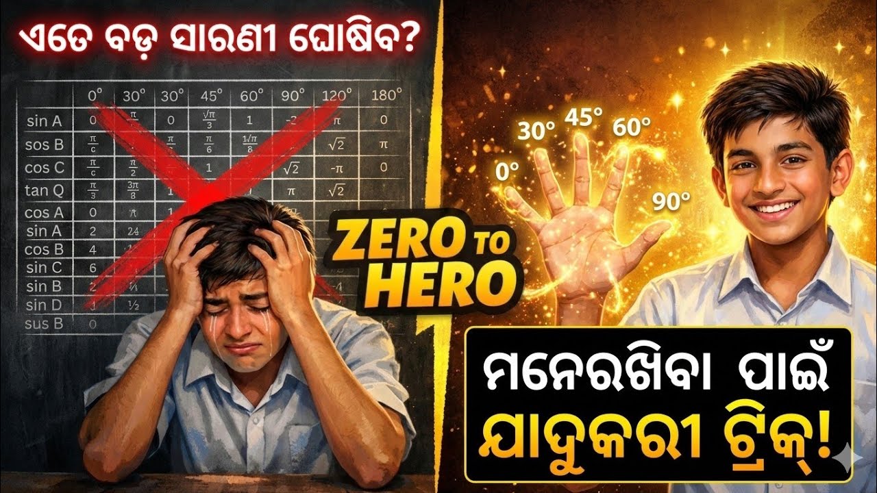 Trigonometry Table Trick Odia | ତ୍ରିକୋଣମିତି ମୂଲ୍ୟ ମନେରଖିବାର ସହଜ ଉପାୟ | Hand Trick