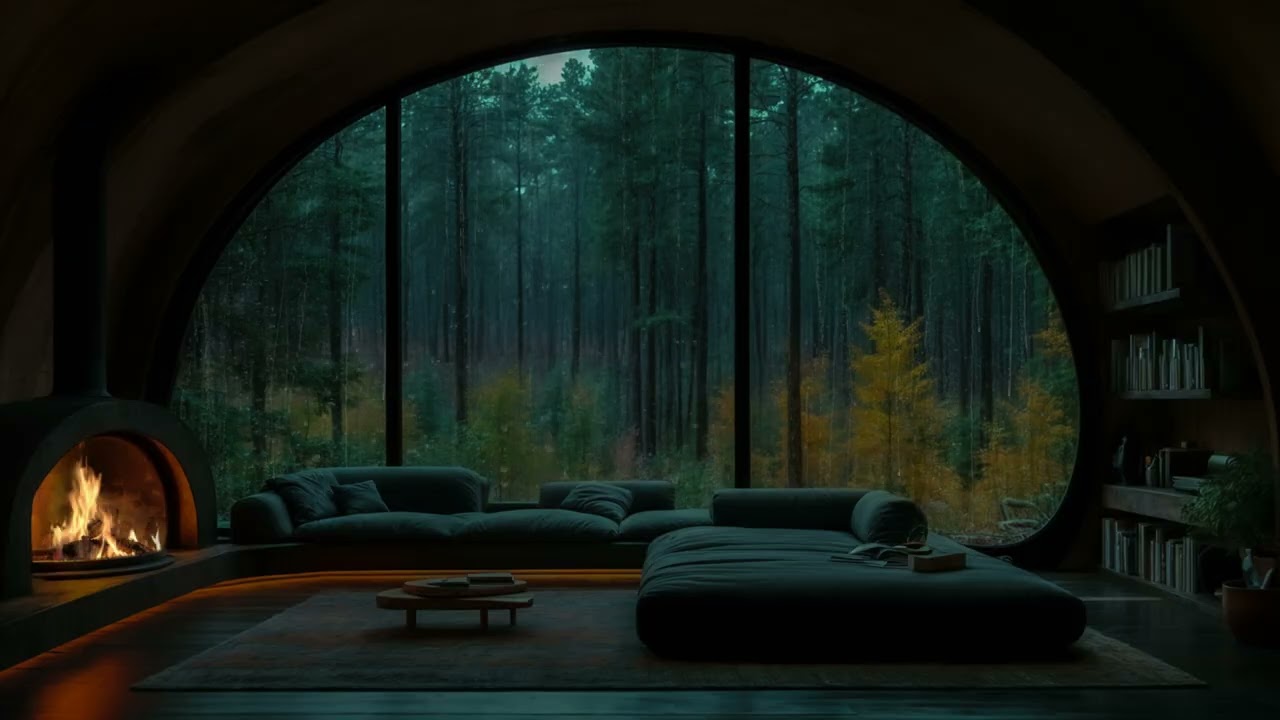 Sleep in Minutes (NO ADS) • Rainy Forest Window & Warm Fireplace • Release Stress & Deep Sleep 🌲🌧️