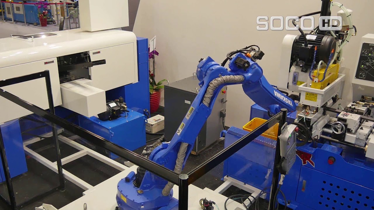 Automation Cell: Tube Cutting(FA-111DR) + Robot Transfer + Chamfering(DEF-FA60ss) SOCO Machinery 切管機
