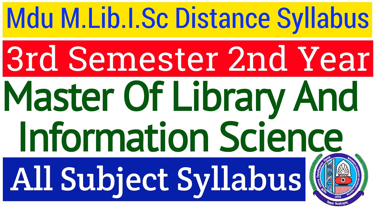 Mdu Distance Master of Library and Information Science 3rd Semester 2nd year All Subject Syllabus