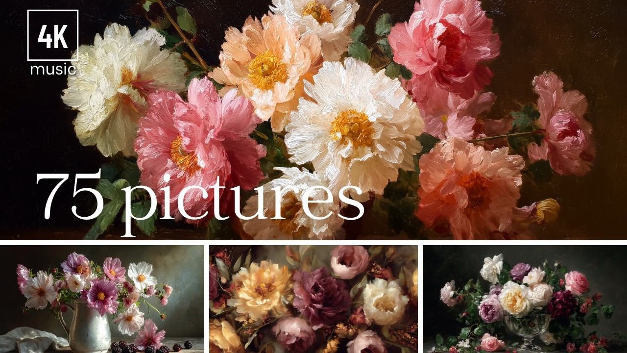 75 Moody Floral Oil Paintings | Spring Frame TV Art 4K Screensaver | Classic Music