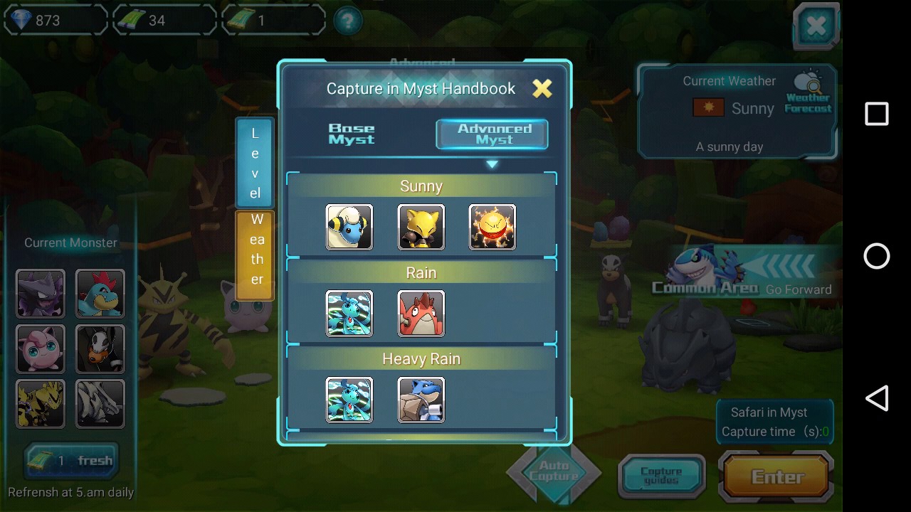 Guaranteed times when monster myst weather changes in Pokeland legends