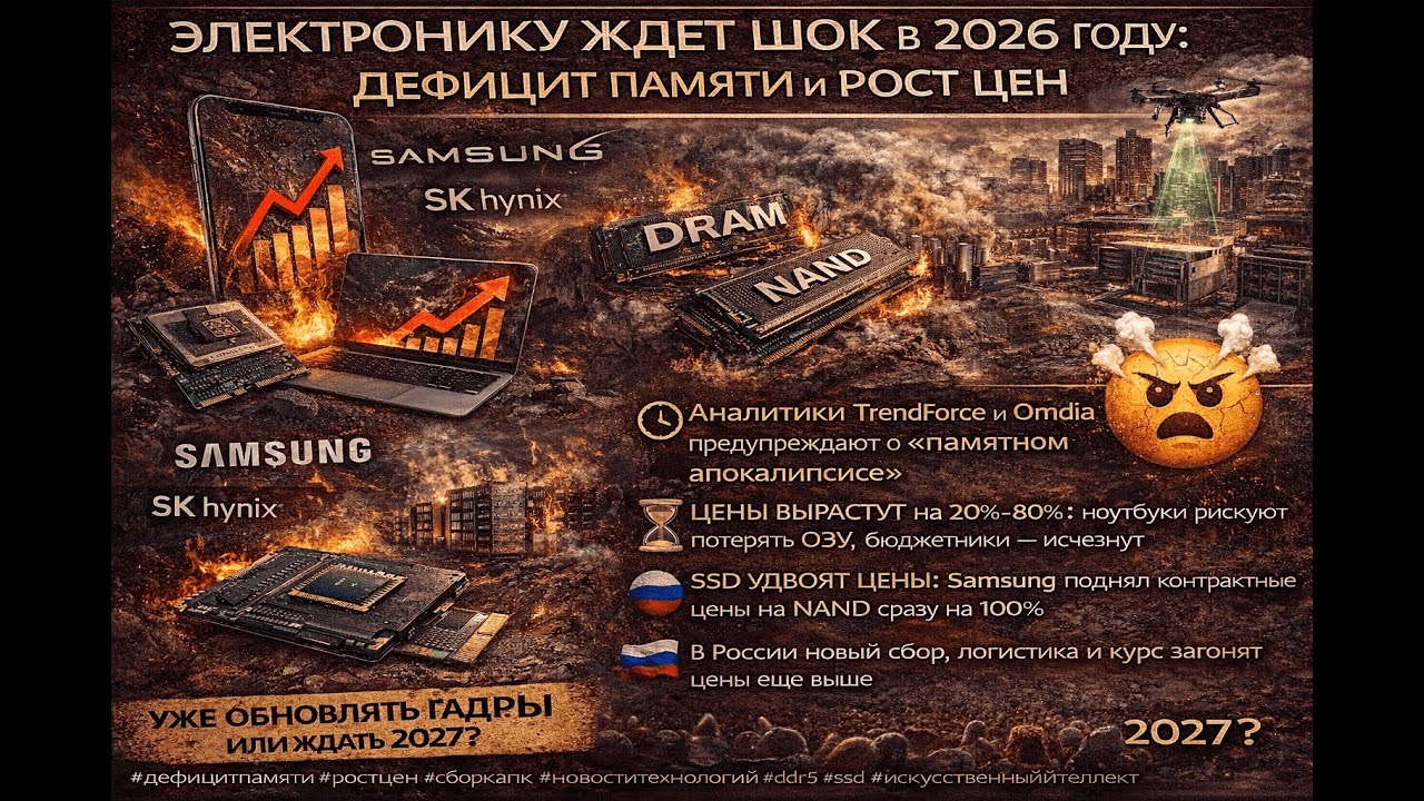 Цены на ПК и Смартфоны Взлетят в 2026? Глобальный Дефицит Памяти и Кризис Электроники