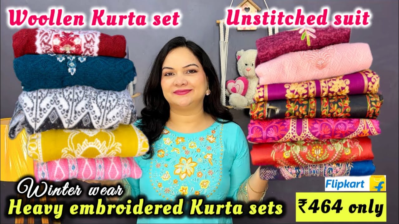 🌼woollen unstitched suit fabric🌼winter wear kurta set haul🤩₹464 onwards💕unstitched dress material💕