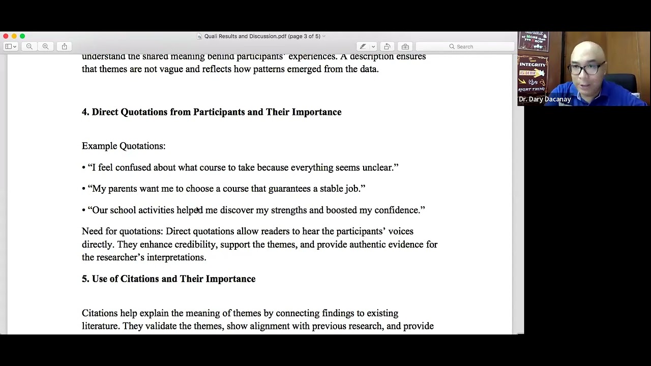 Results and Discussion (Chapter 4) Qualitative Research