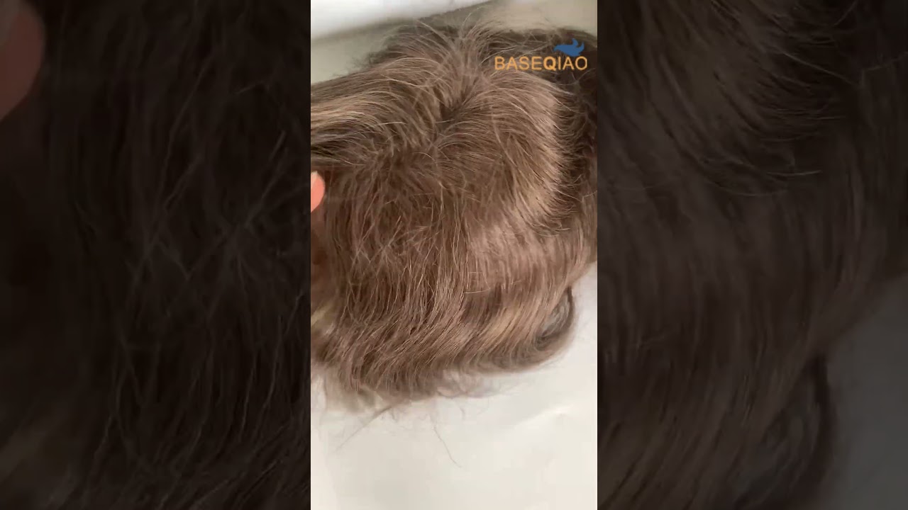 BIO men toupees human hair #6 8x10 thin sin knotted bleached  knots
