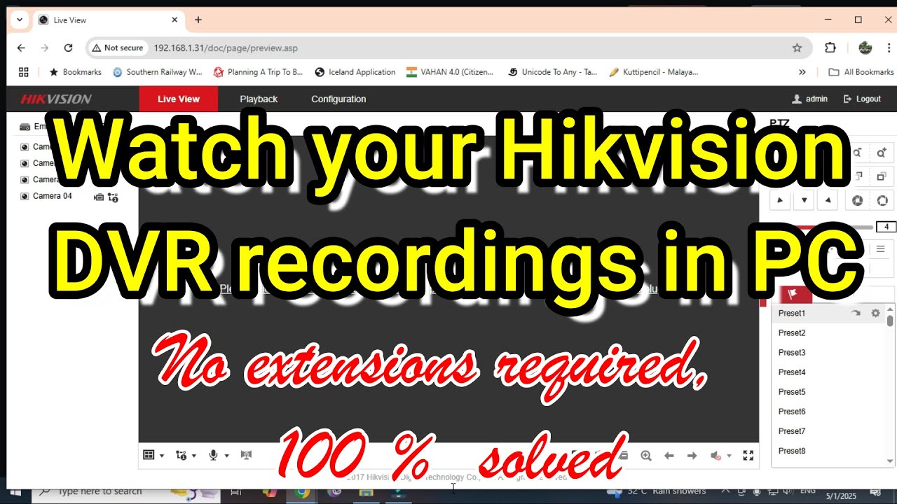 Hikvision live view or playback in browser. No extensions Now  View in PC . 100 % issue resolved