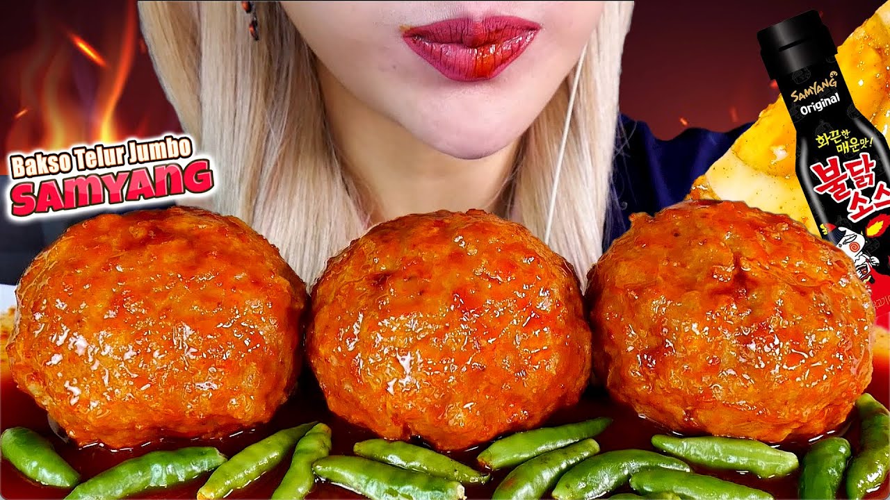 BANJIR RAWIT❗️🥵ASMR MUKBANG BAKSO JUMBO SAUS SAMYANG🔥JUMBO EGG FILLED MEATBALL IN SAMYANG SAUCE☄️