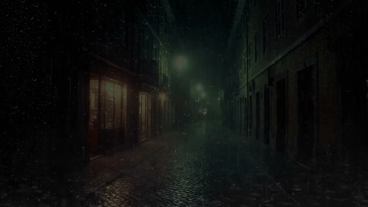 Rainy Night in Lisbon 🌧️ Quiet Street Café Ambience for Sleep & Relax