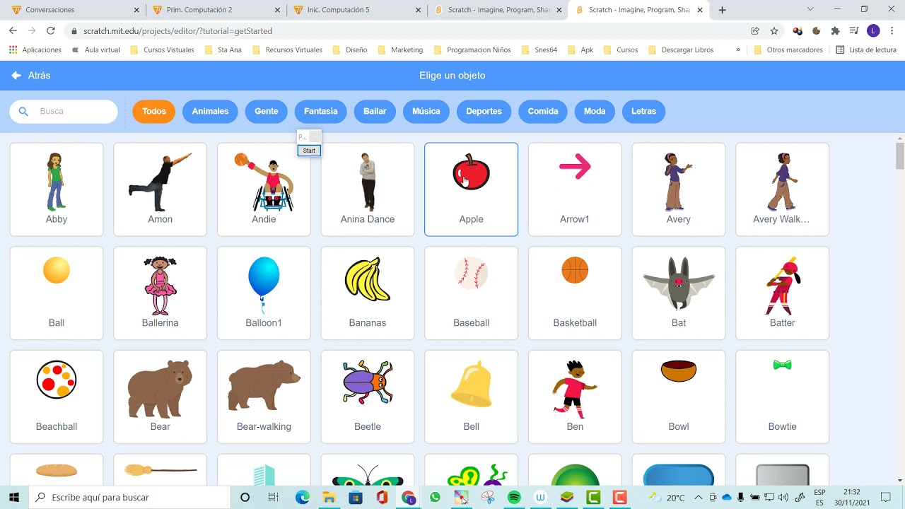 Comiendo manzanas y sumando puntos en Scratch