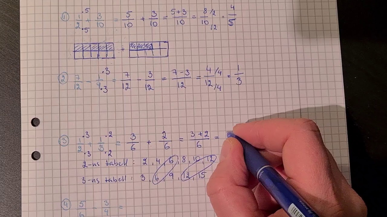 Addera och subtrahera bråk med olika nämnare, del 2