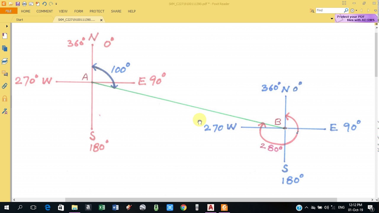Basics of survey calculations, fore bearing and back bearing, bearing directions and quadrants signs