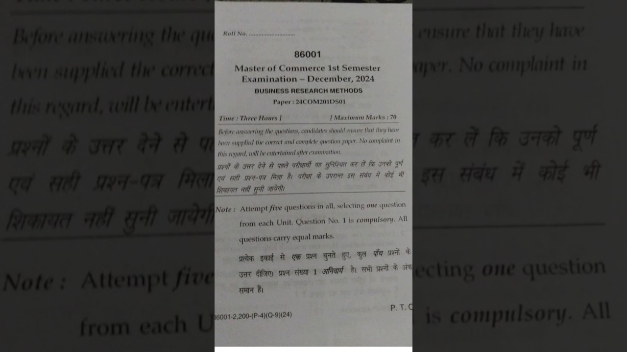 #Business Research Method pyq Dec 2024 mcom 1st sem #mcom #mdu #rohtak #new
