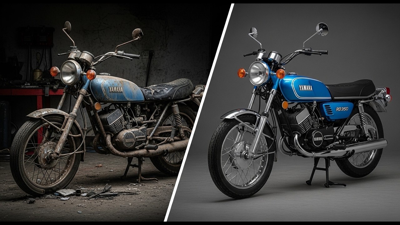 ASMR Motorcycle Restoration Full Rebuild of Blue Yamaha RD350 1973 | Abandoned to Brand New