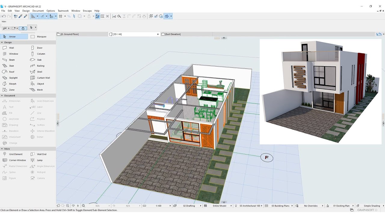 ArchiCAD Complete Workflow - Part 1 - Structural grid plans, 3D rendering, 3D modeling and etc.
