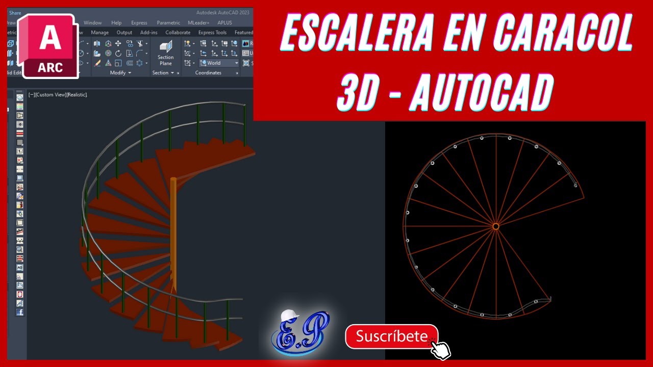 ✅📌✅COMO HACER UNA ESCALERA   CARACOL   AUTOCAD 3D 2024