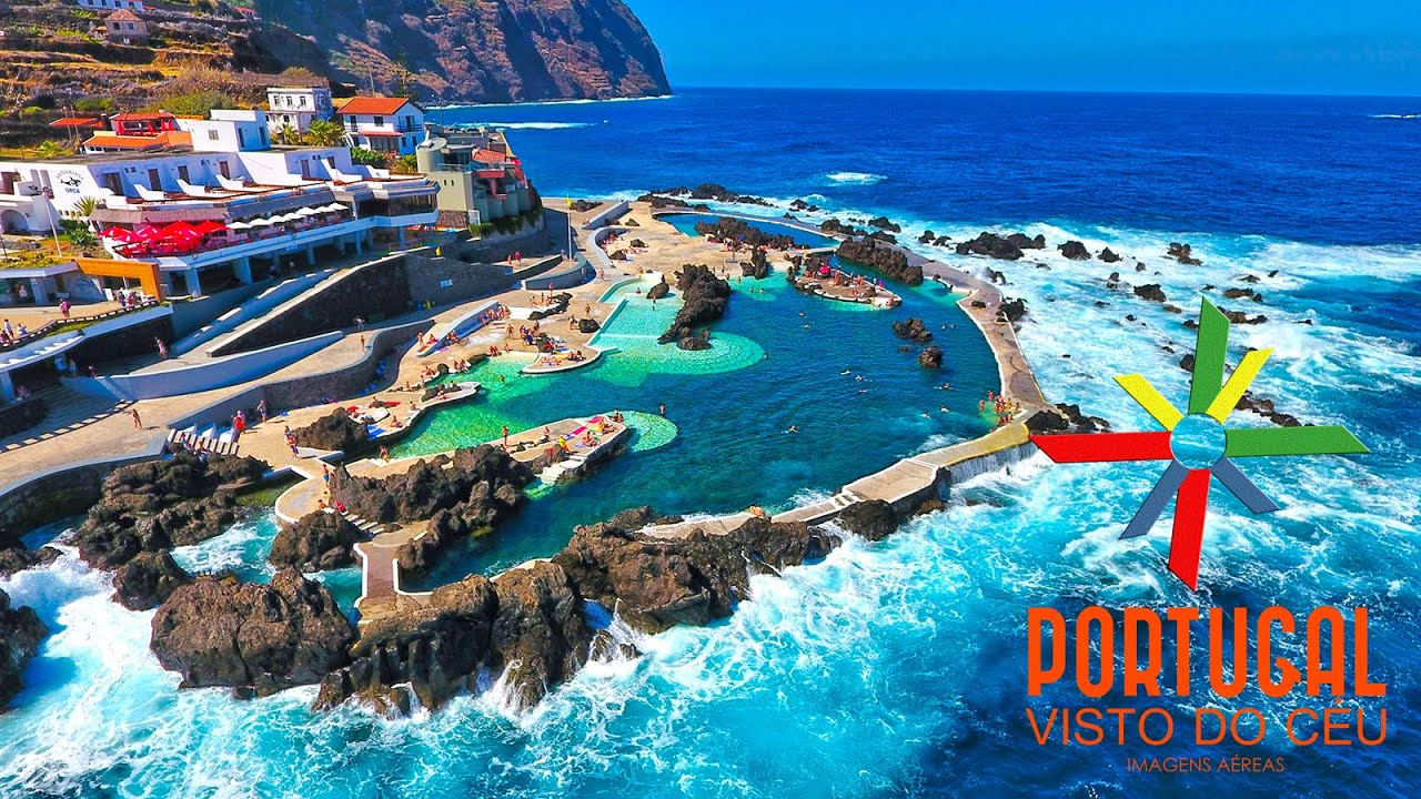 Porto Moniz 🏖️ natural swimming pool aerial view - Madeira Island - 4K Ultra HD