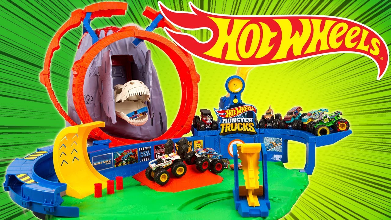 HOT WHEELS MONSTER TRUCKS Le Volcan Crash du T-Rex Volcano Arena Unboxing Test complet