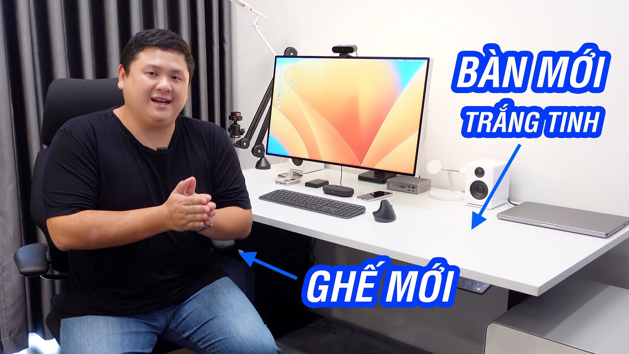 Bàn nâng hạ mới trắng tinh, ghế Humanscale: Tour phòng làm việc của mình (2023)