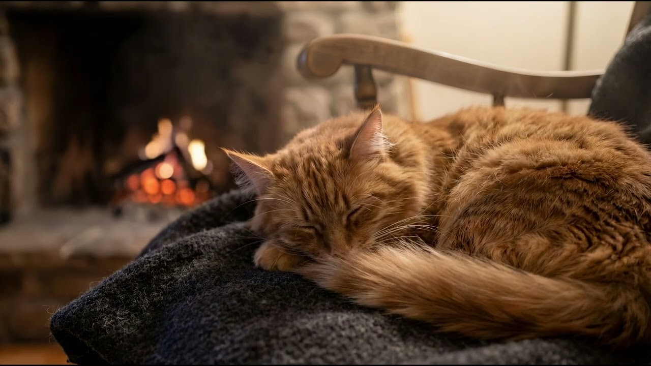 Cozy Cat ASMR: Gentle Purring by the Fireplace for Relaxation 🌙🐱