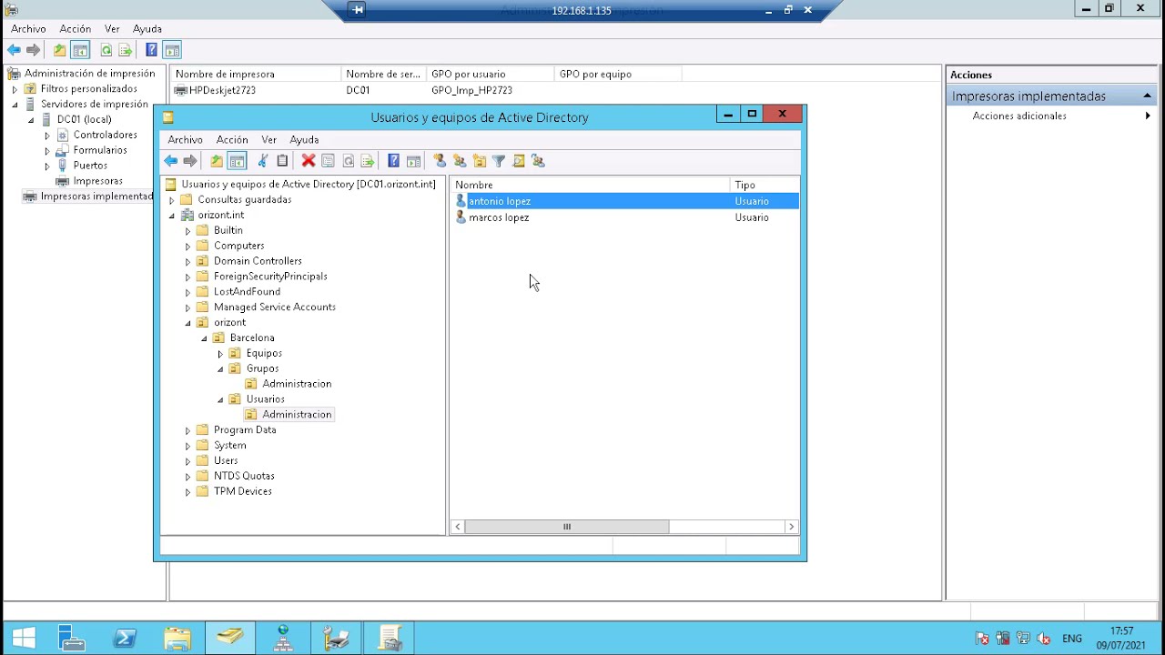 Windows Server 2012 - Instalación de impresora por gpo