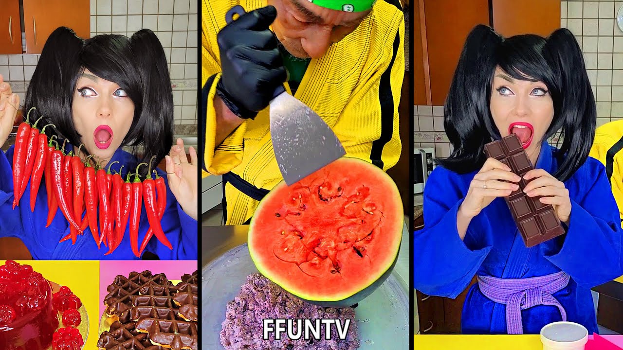 Ice cream challenge! Chocolate food vs red food mukbang
