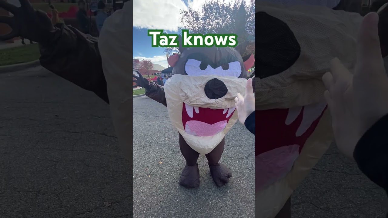 Taz dabs up bull man and camera man