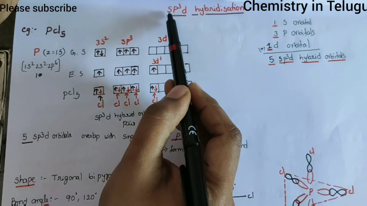 Sp3d hybridisation example pcl5 explanation in Telugu//class 11