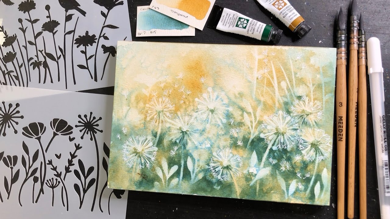 Fun Dandelion Puffs WATERCOLOR abstract floral - relaxing painting process - 393