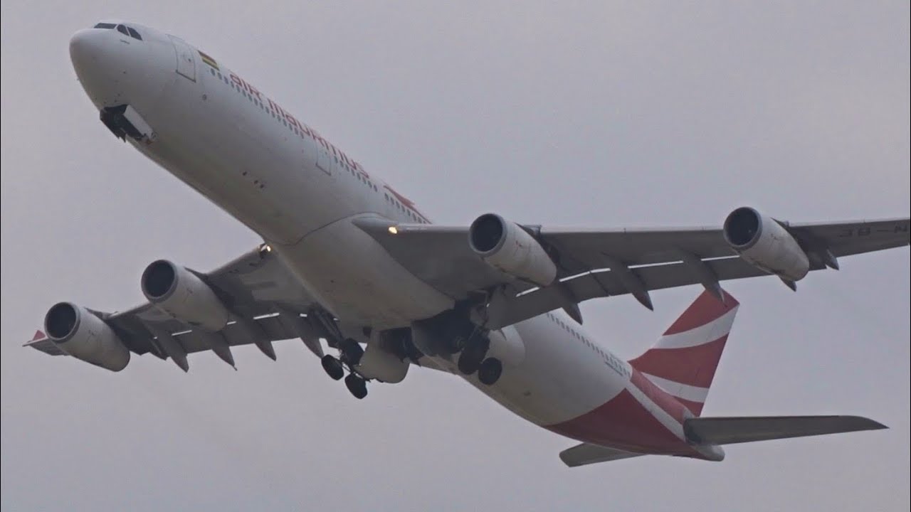 [FullHD] Air Mauritius Airbus A340-300 takeoff at Geneva/GVA/LSGG