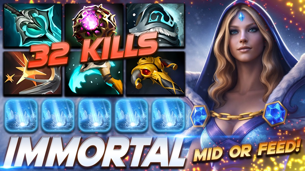 Crystal Maiden 32 KILLS Carry - Dota 2 Pro Gameplay [Watch & Learn]