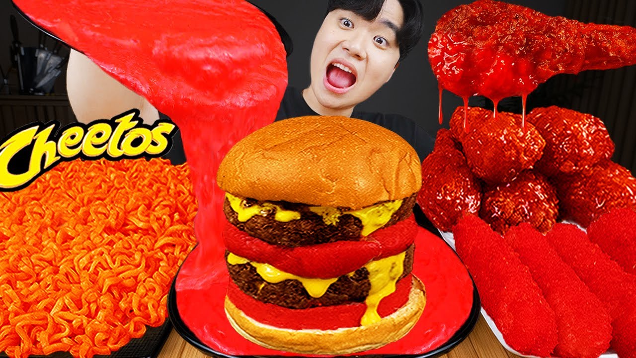 ASMR MUKBANG | гамбургер, Сырная палочка, Огненная лапша, жареная курица рецепт блюда принимать пищу