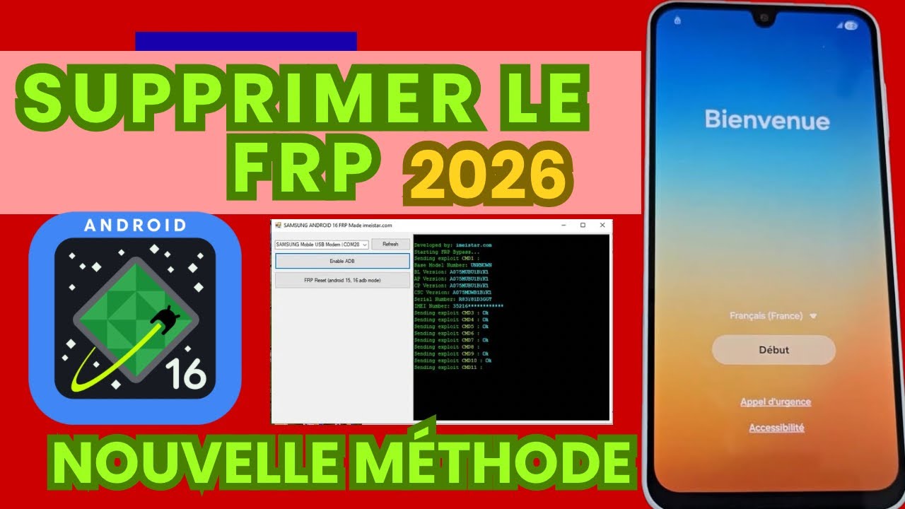 NOUVELLE MÉTHODE 2026 Outil FRP Samsung Contournement du compte Google Android 16 Déverrouillage FRP