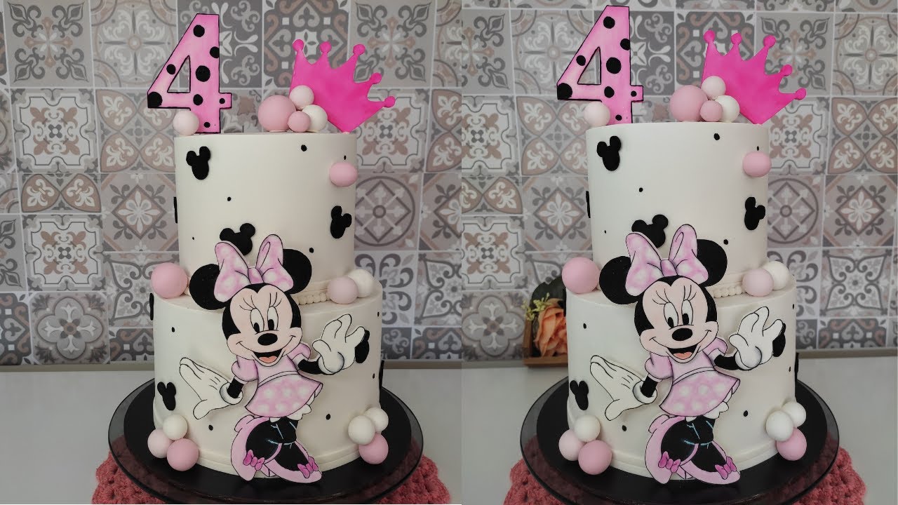 Bolo MINNIE Rosa 2 andares-Pasta Americana