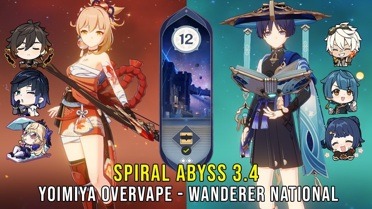 C0 Yoimiya Overvape and C1 Wanderer National - Genshin Impact Abyss 3.4 - Floor 12 9 Stars