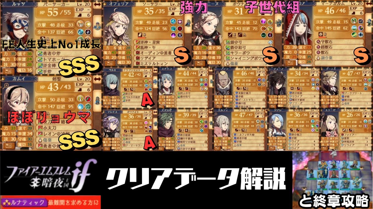 【FEif】~ 神成長したルッツとほぼリョウマな剣聖カムイ ~ 暗夜ルナティックのクリアデータの解説と終章を攻略してみた