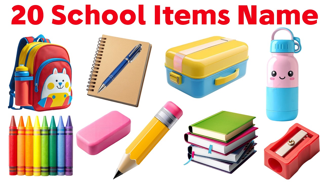 20 School Items Names in English | School Items For Kids | Kids Study Video