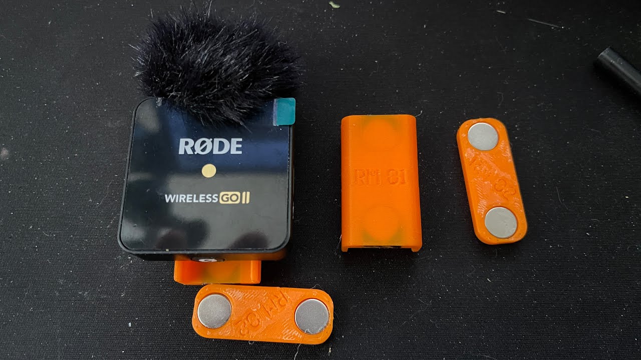 Rode microphone, magnetic shirt mounts.
