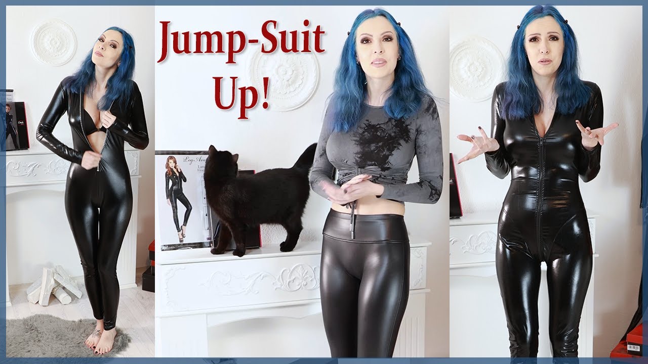 1 Cat, 2 Catsuits - JumpSuit Up! No.23 with two leather look jumpsuits under 50€ (wetlook)