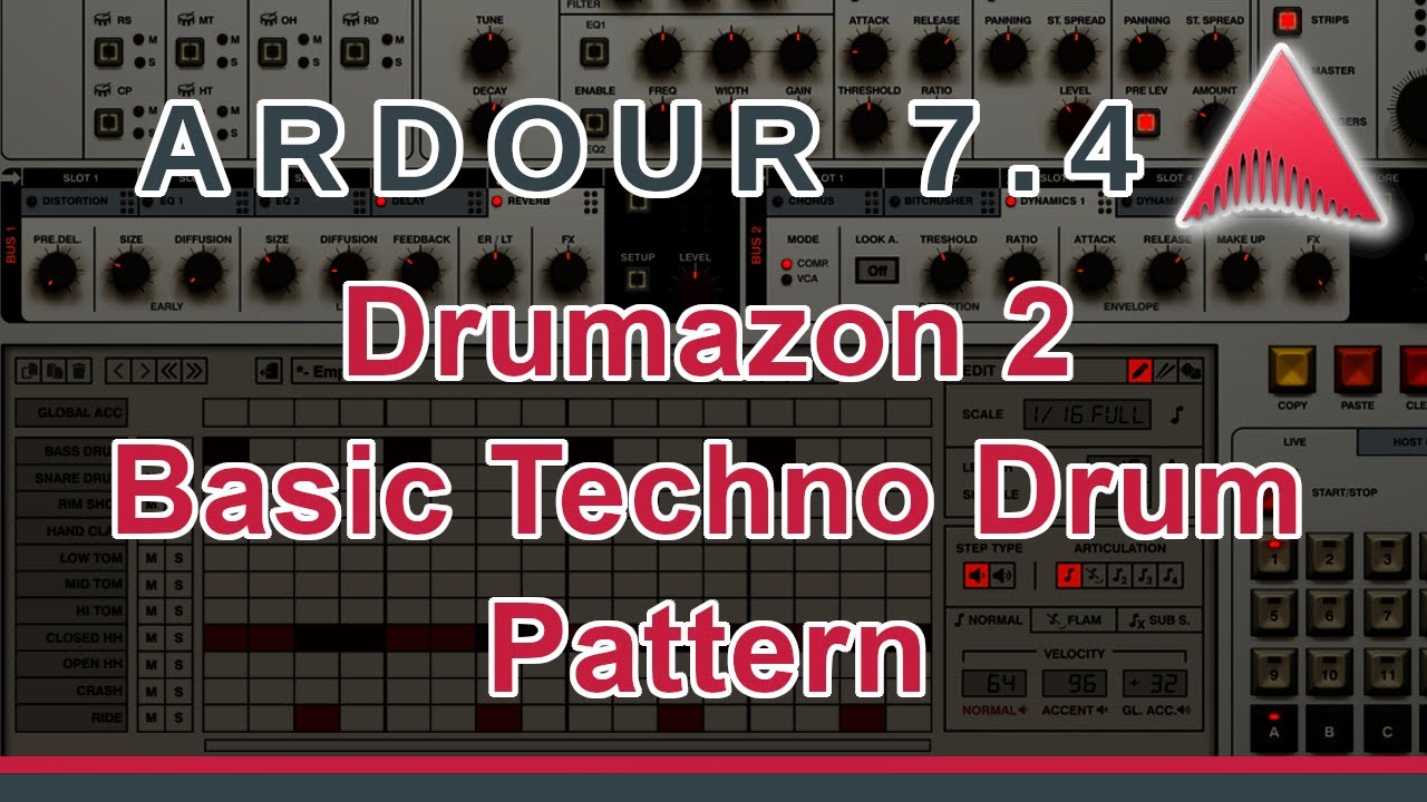 Ardour 7 - Drumazon 2 - Basic Techno Drum Pattern (No Talking)