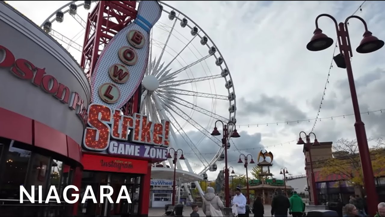 🇨🇦Downtown Niagara Falls Canada Walking Tour | Cloudy Day City Walk in 4K