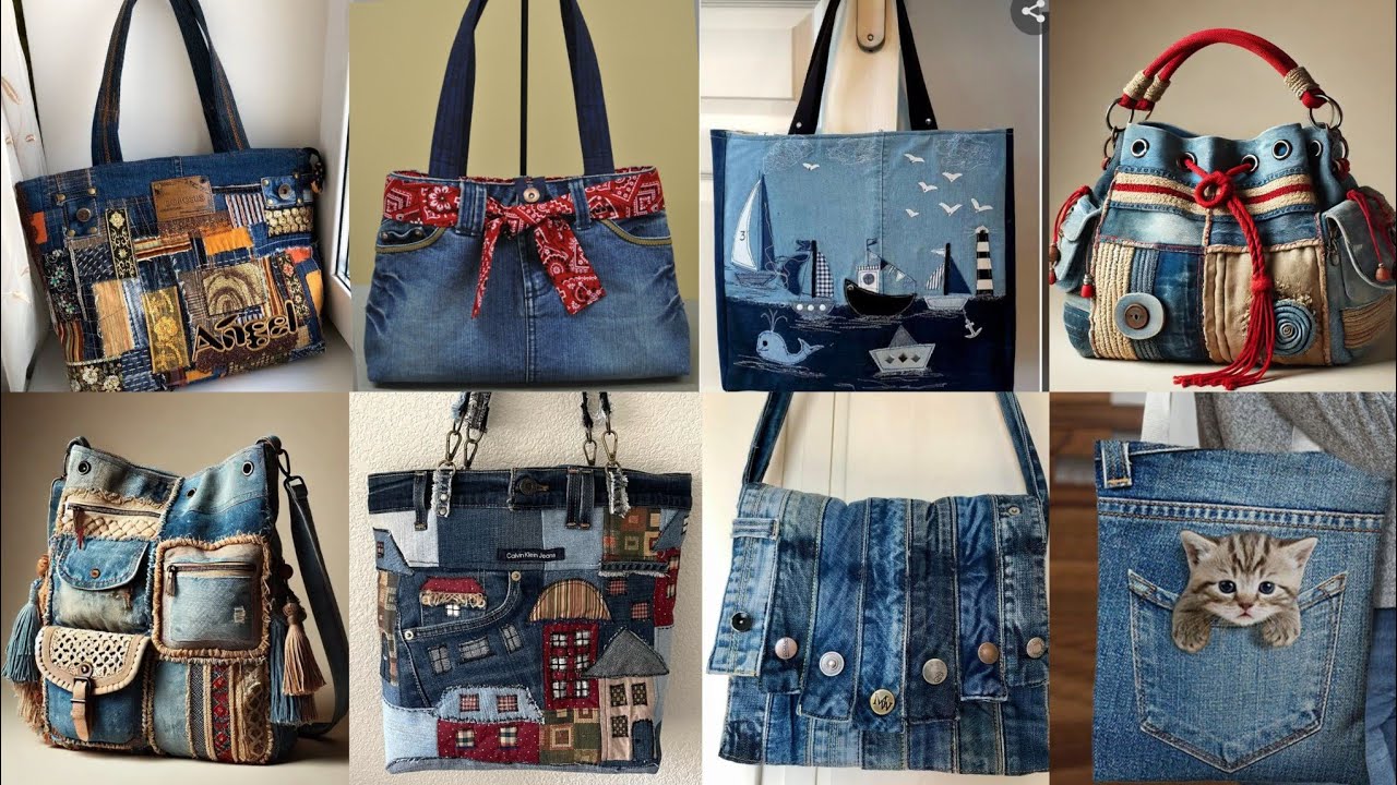 Denim upcyclers buckle and chain decor Denim bags ideas