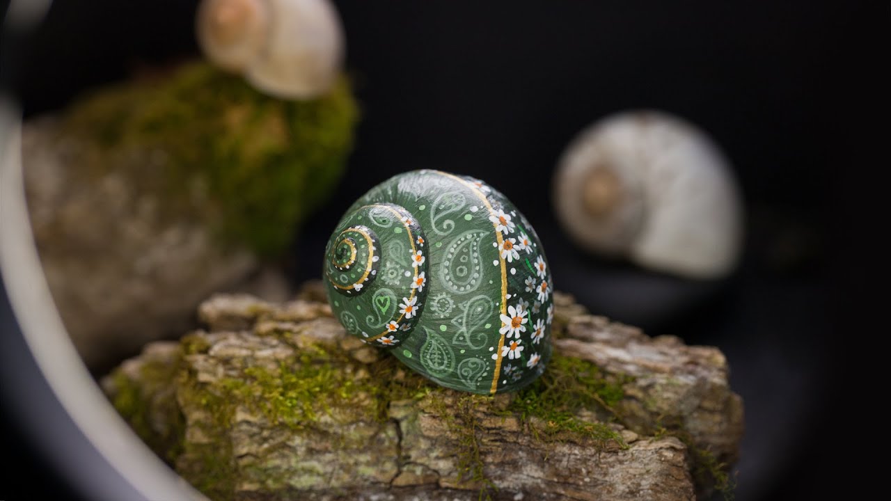 A tiny meadow of flowers on a snail shell | acrylic painting