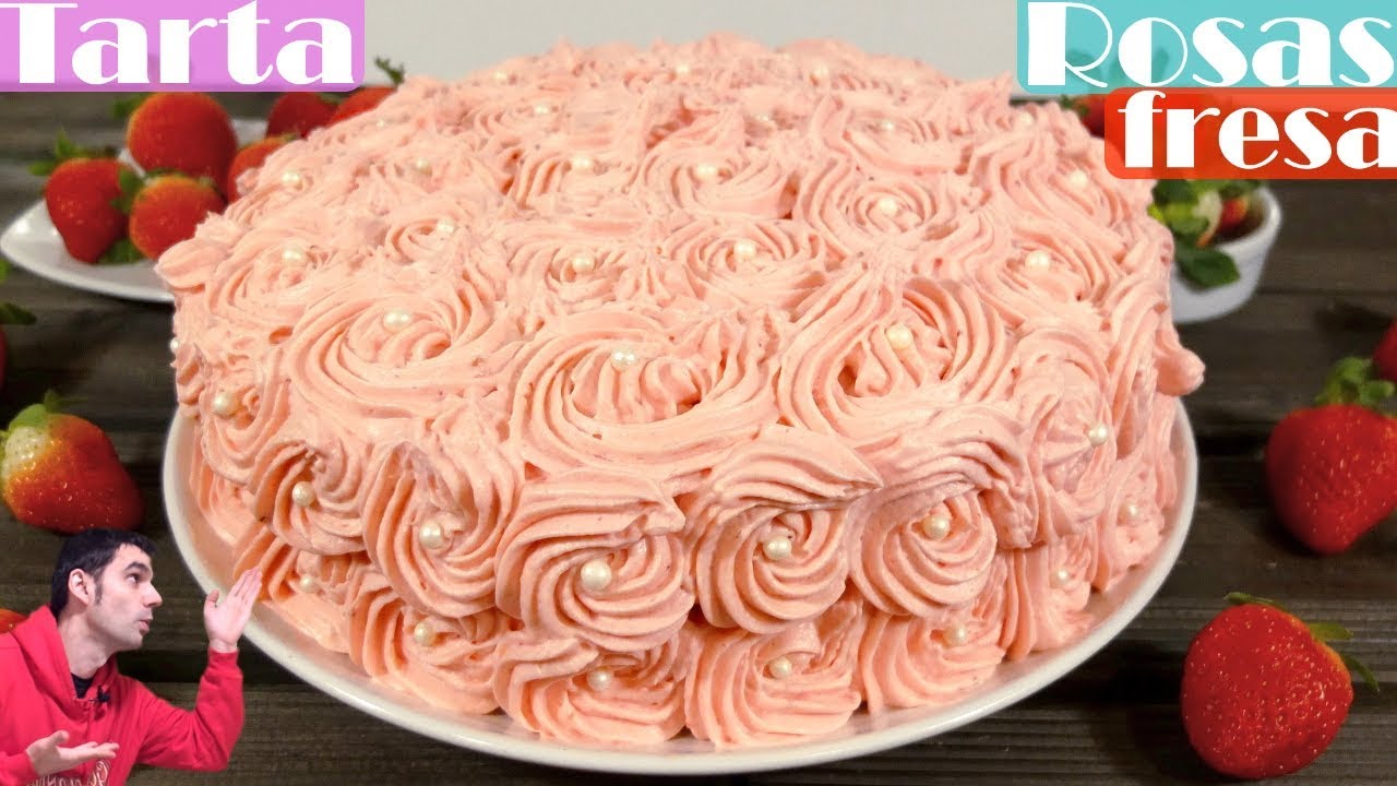 TARTA ROSAS de FRESA.😍🍓😋 Con BETÚN o CREMA de MANTEQUILLA y QUESO. Receta # 475